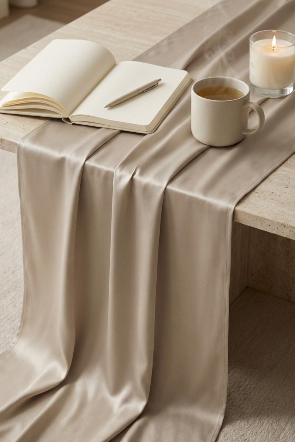 Journal and tea flat lay — morning ritual